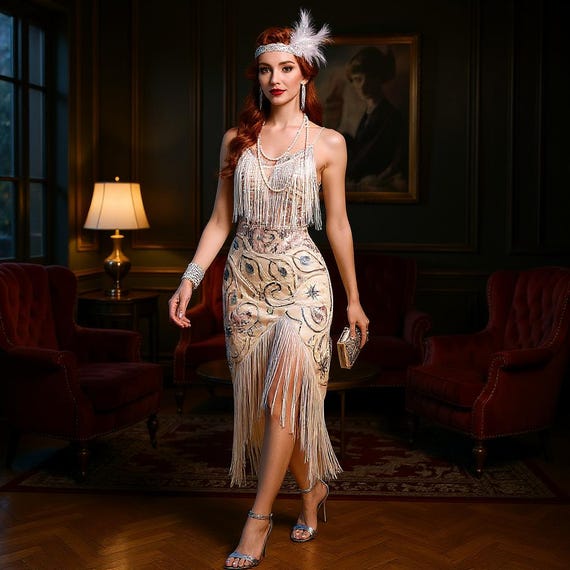 1920s Flapper Gatsby Dress, Vintage Party Dress, Gatsby Flapper Dress, Art Deco Inspired Downton Abbey Dress, Retro Evening Gown