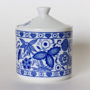 Trimont Ware Ceramic Japanese Sugar Bowl Blue and White Vintage Retro Coffee Accessory Made in Japan Mid Century Modern Vintage Kitchenware