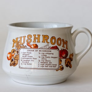 Vintage Soup Recipe Bowl Ceramic French and English Soup Mug Onion Mushroom Tomato Vintage Kitchenware