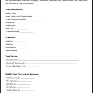 Trade History Tracking Journal