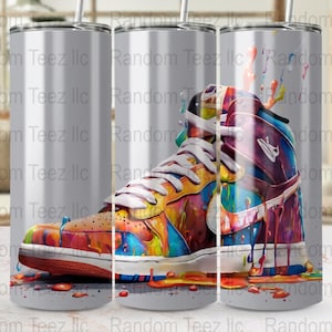 Colorful Sneaker Design Straight 20 Oz Skinny Tumbler Wraps, Vibrant Nike Shoe PNG, Instant Download, Commercial Use, Sublimation