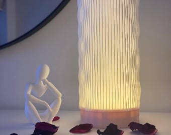 3D-printad vågig lampskärm | Nordisk bordslampa, mjukt sken