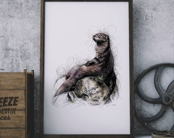 Otter A3 Pen and Ink Illustration Print Limited Edition