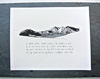 Yr Wyddfa / Snowdon - Welsh Mountain Collection Print, Ready to Frame, A4, 10 x 8 size Print, Pen and Ink Illustration, Landmark Art,