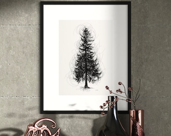 Spruce Tree, Christmas Tree,  A3 Pen and Ink Illustration Print ready to frame