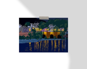 Llangollen Bridge at Night Poster A3