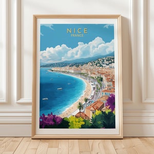 Bonito póster de viaje, póster de viaje a Francia, arte mural de la Riviera Francesa, impresión de la Costa Azul, arte costero, arte mural, decoración del hogar, regalo de viaje único