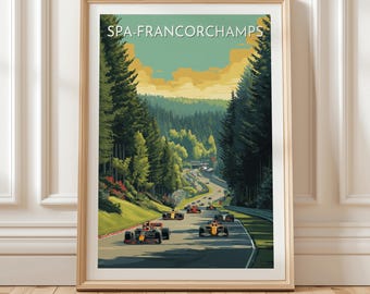 Eau Rouge Spa-Francorchamps F1 Rennstrecken-Druck, Vintage Motorsport-Wandkunst, Grand-Prix-Rennen-Fangeschenk