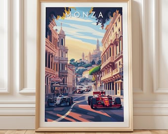 Vibrant Monza F1 Grand Prix Travel Poster, Italian Racing Wall Art, Vintage Motorsport Decor Gift