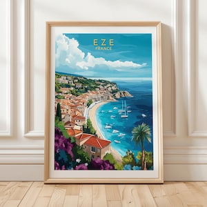 Èze Reiseplakat, Frankreich-Reiseplakat, Wandkunst an der Côte d’Azur, Küstenkunst, Wandkunst, Wohnkultur, Reisegeschenk