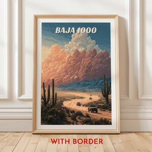 Impresión artística de carreras todoterreno dinámicas Baja 1000, póster vintage de carreras en el desierto, arte mural de camiones de trofeos para decoración de cuevas masculinas, regalo