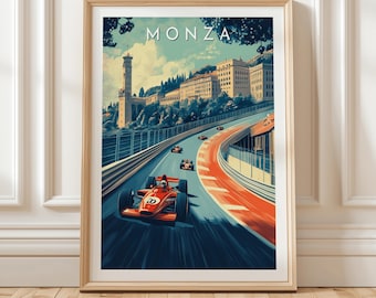 Monza F1 Grand Prix Vintage Racing Art Print, Iconic Italian Circuit Motorsport Wall Art Poster for Classic Car Enthusiasts, Gift