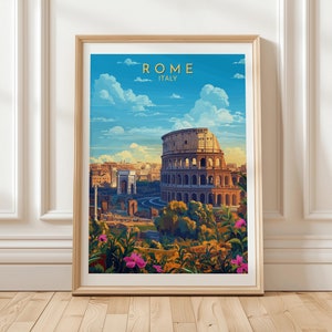 Poster turistico di Roma, Italia, con Colosseo e Foro Romano al tramonto, stampa artistica da parete di un monumento storico per gli amanti dell'architettura europea, regalo
