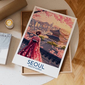 Asian Woman in Hanbok, Seoul Travel Poster, Seoul Wall Art, Korean Wall Art, Seoul Print, Korean Travel Print, South Korea Poster, Gift Idea