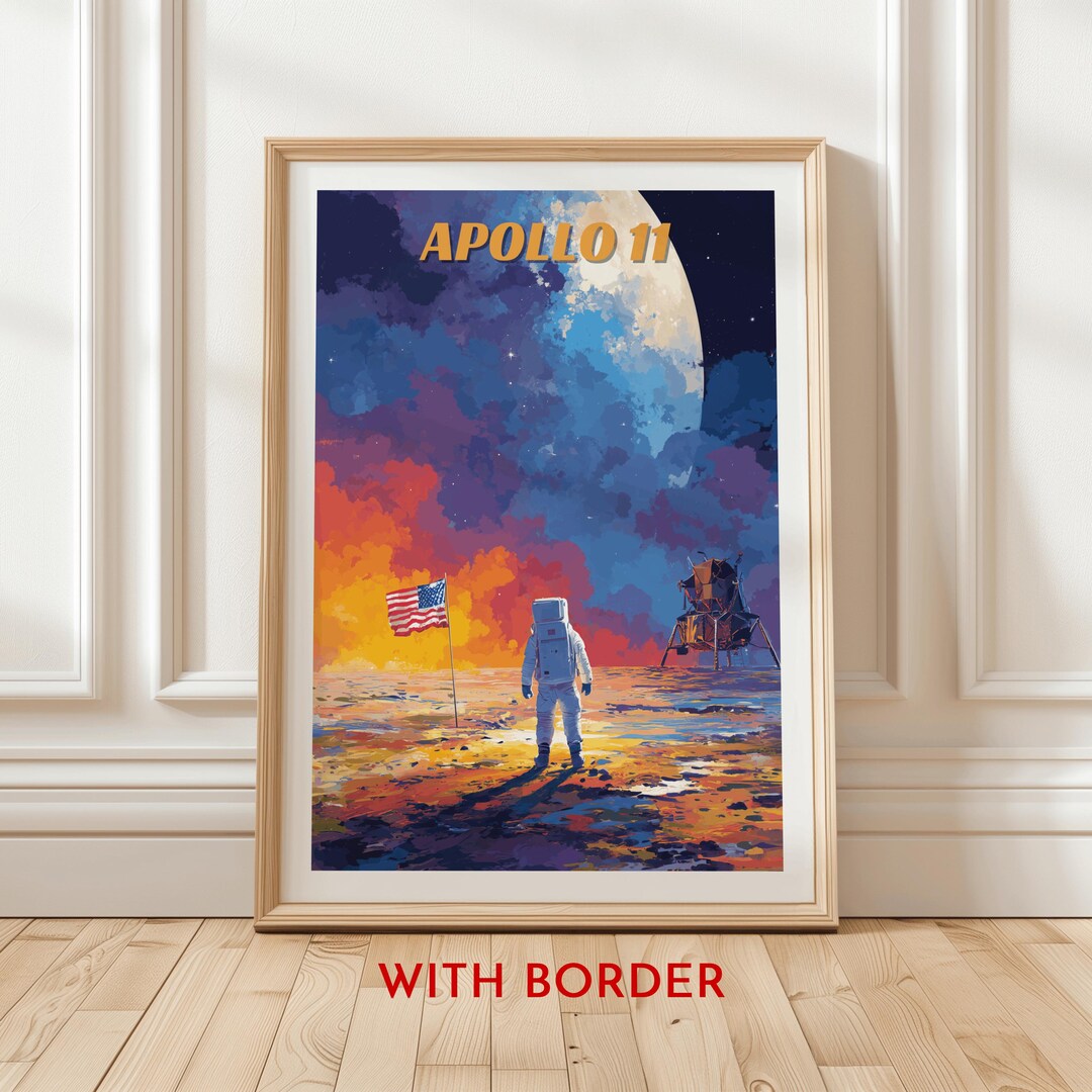 Vibrant Apollo 11 Moon Landing Art Print, Retro Astronaut Wall Decor ...