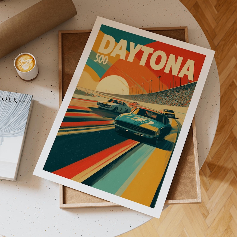 Vintage Daytona 500 Racing Poster, Retro NASCAR Art Print, Florida ...