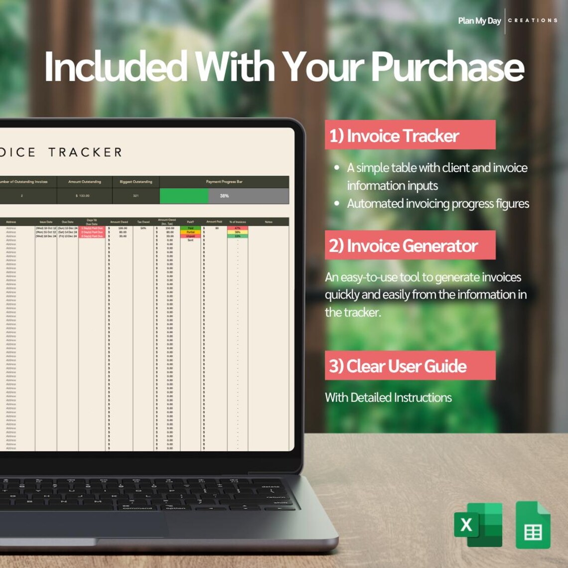 Invoice Spreadsheet Tracker and Generator for Excel and Google Sheets ...