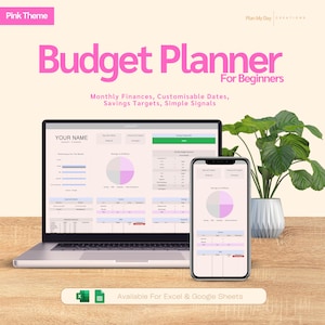 Easy Budget Planner | Expense Tracker For Beginners | Pink Excel Template | Google Sheets | Budget Spreadsheet | Debt Tracker | Bill Tracker