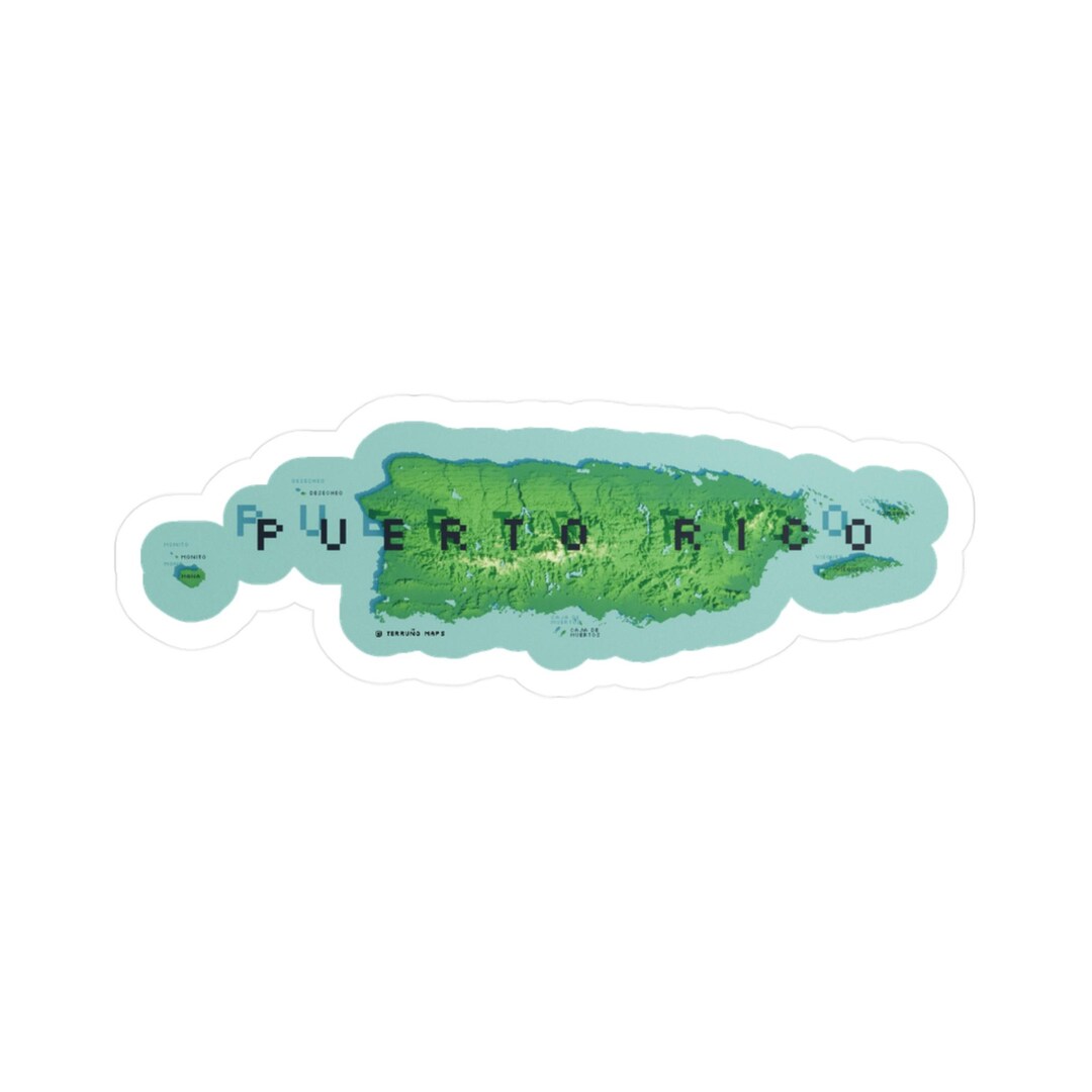 Puerto Rico Island Sticker Jade Topo Map Pixel Art Design Retro Laptop ...