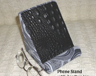 Cell Phone Stand / Soft Fabric and Leather / Unique Desk Accessorie