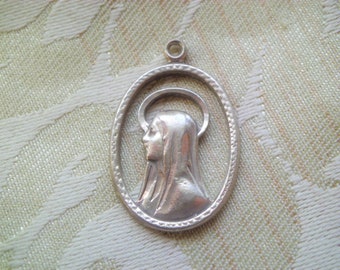 Vintage STERLING Virgin Mary Cut Out Medal Charm