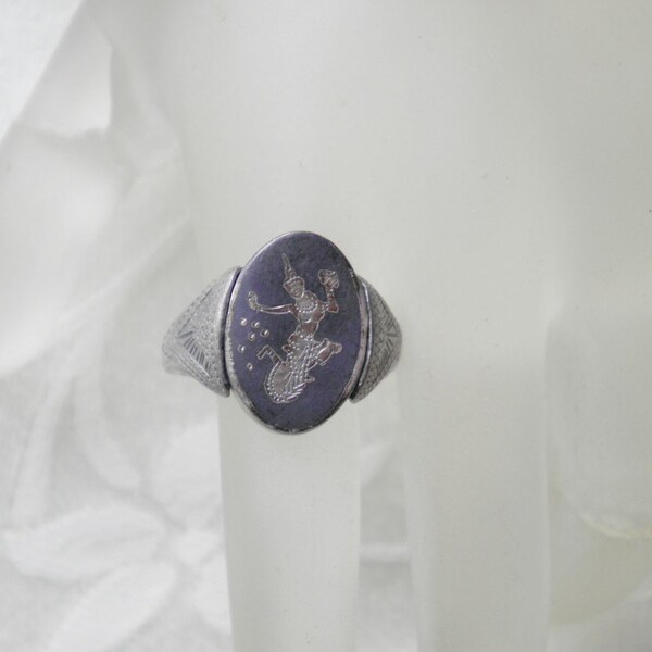 Vintage Siam Silver Sterling Niello Dancer Ring