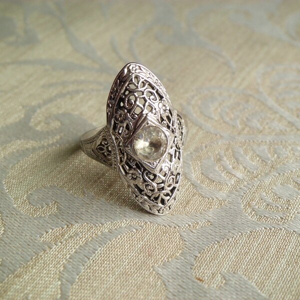 Old Vintage Uncas Sterling Gatsby Style Filigree Ring