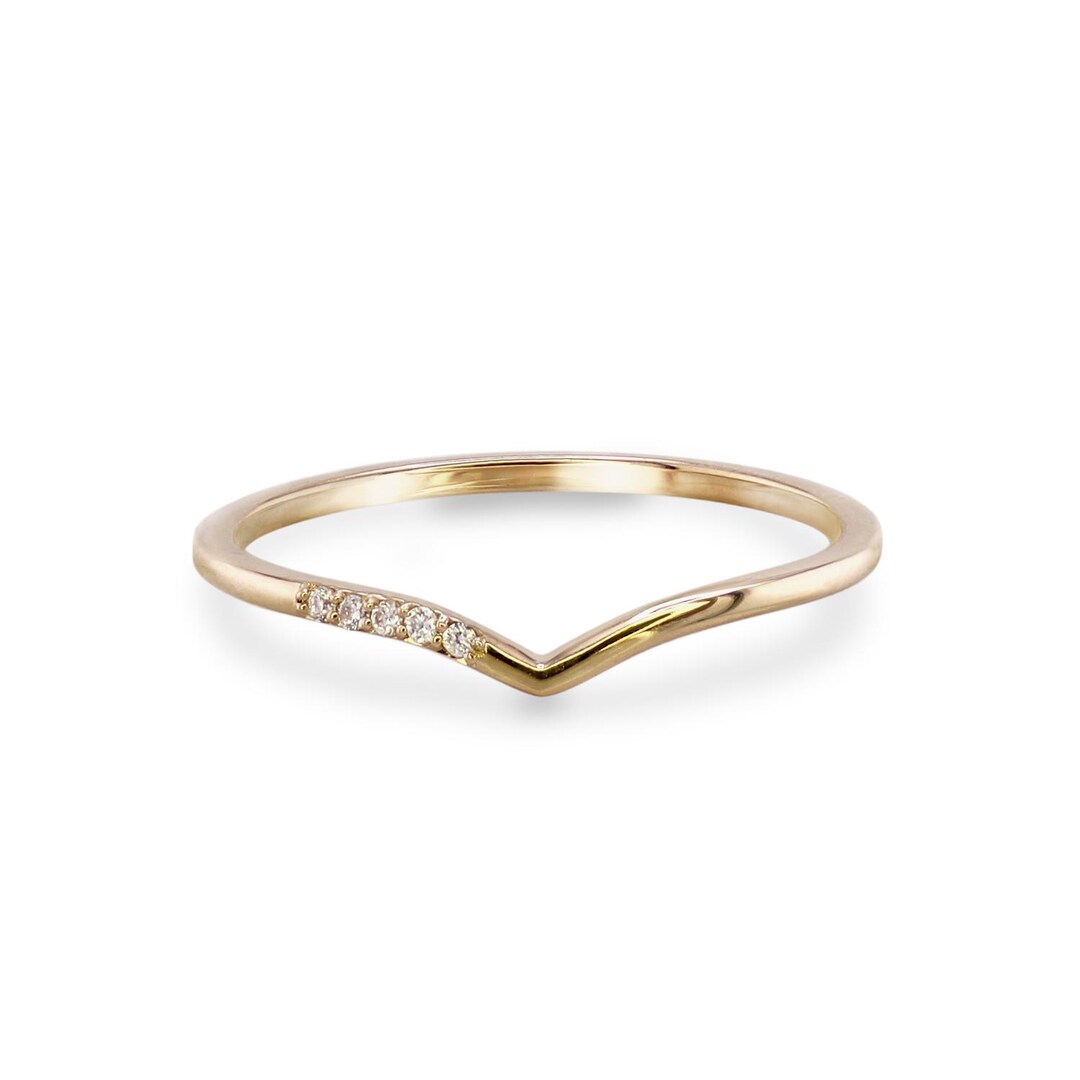 Natural Diamonds Wishbone V Shaped 14k Real Solid Yellow Gold Stackable ...