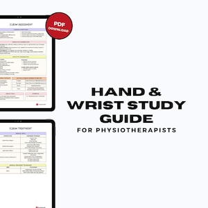 May include: A digital download guide for hand and wrist study for physiotherapists. The guide includes information on elbow assessment and treatment. The guide is available as a PDF download.