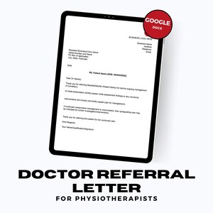Plantilla de carta para fisioterapeuta/carta de derivación editable/nota médica/carta del médico/plantilla imprimible, PDF personalizable/descarga digital
