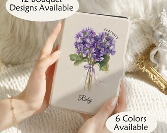 Custom Birth Flower Kindle 12th Gen (2024/2022) Paperwhite 6"/7" Case With Hand Strap, Kobo Clara Libra, Personalized Bouquet Paperwhite