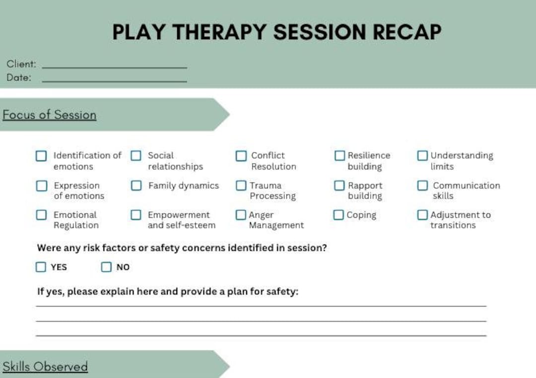 Play Therapy Session Recap Template for Caregivers - Instant Download ...