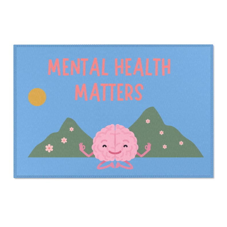 Mental Health Matters Light Blue Rug, 24x36 Inches With Brain in Yoga ...