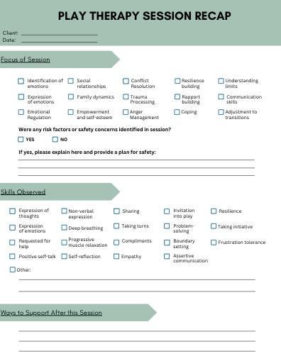 Session Recap Form Play Therapy Session Recap Template for Caregivers - Instant Download ...