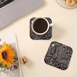 Dryckesunderlägg PCB-kretskortsdesign - nördig nörd cyberpunk-vetenskapsman IT-datorspelare teknikgåva, PC-skrivbordsmatta present, tekniktillbehör