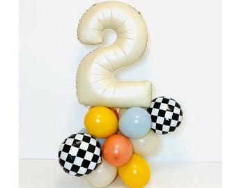 Retro Race Car Balloon Tower, Roadster Birthday, Two Fast, Retro Race Car Birthday, Cars Birthday Party, Vintage Race Car, Retro Balloons