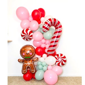 Gingerbread Balloon, Candy Cane, Gingerbread Balloon Garland, Christmas Balloon Garland, Friendsmas, Gingerbread Party, Kid Christmas Party