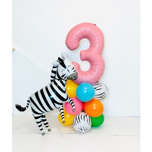 Party Animal Balloons, Zebra Balloon, Party Animal, Party Animal Birthday, Party Animal Theme, Zebra Birthday, Wild & Three, Safari party