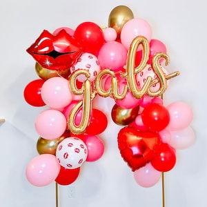 Guirnalda de globos de San Valentín, pared de globos de San Valentín, guirnalda de globos de Galentine, globos de San Valentín, fiesta de San Valentín, fiesta de Galentine, chicas