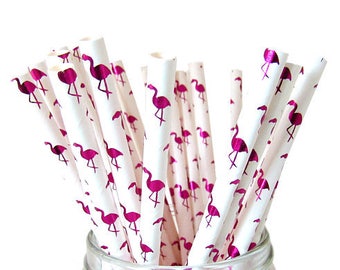 Flamingo Paper Straws, Flamingo Party, lets Flamingle, Flamingo Tropical Party, Summer Straws, Luau Party, Paper Straws, 12 Flamingo Straws