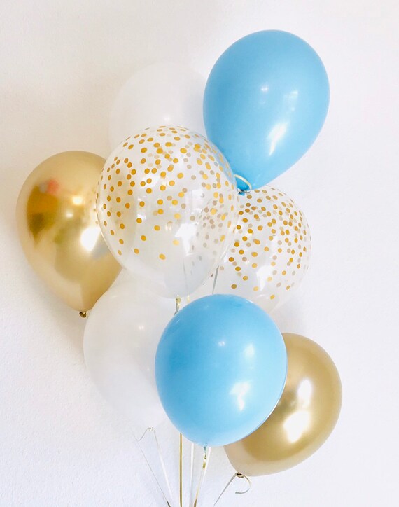 Light Blue And Gold Confetti Look Balloons Blue Baby Shower Blue