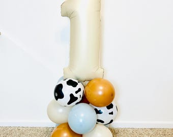 Cowboy Balloon Tower Cowprint Balloon First Rodeo Balloons Cowboy Birthday Barnyard Birthday Cowboy Party First Rodeo  Cowprint Balloon
