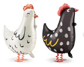 Chicken Balloon, Barnyard Birthday, Hen Balloon, Farm Party, Farm Birthday, Farm Theme, Rooster Balloon, Farm Balloons, Farm Animal Party