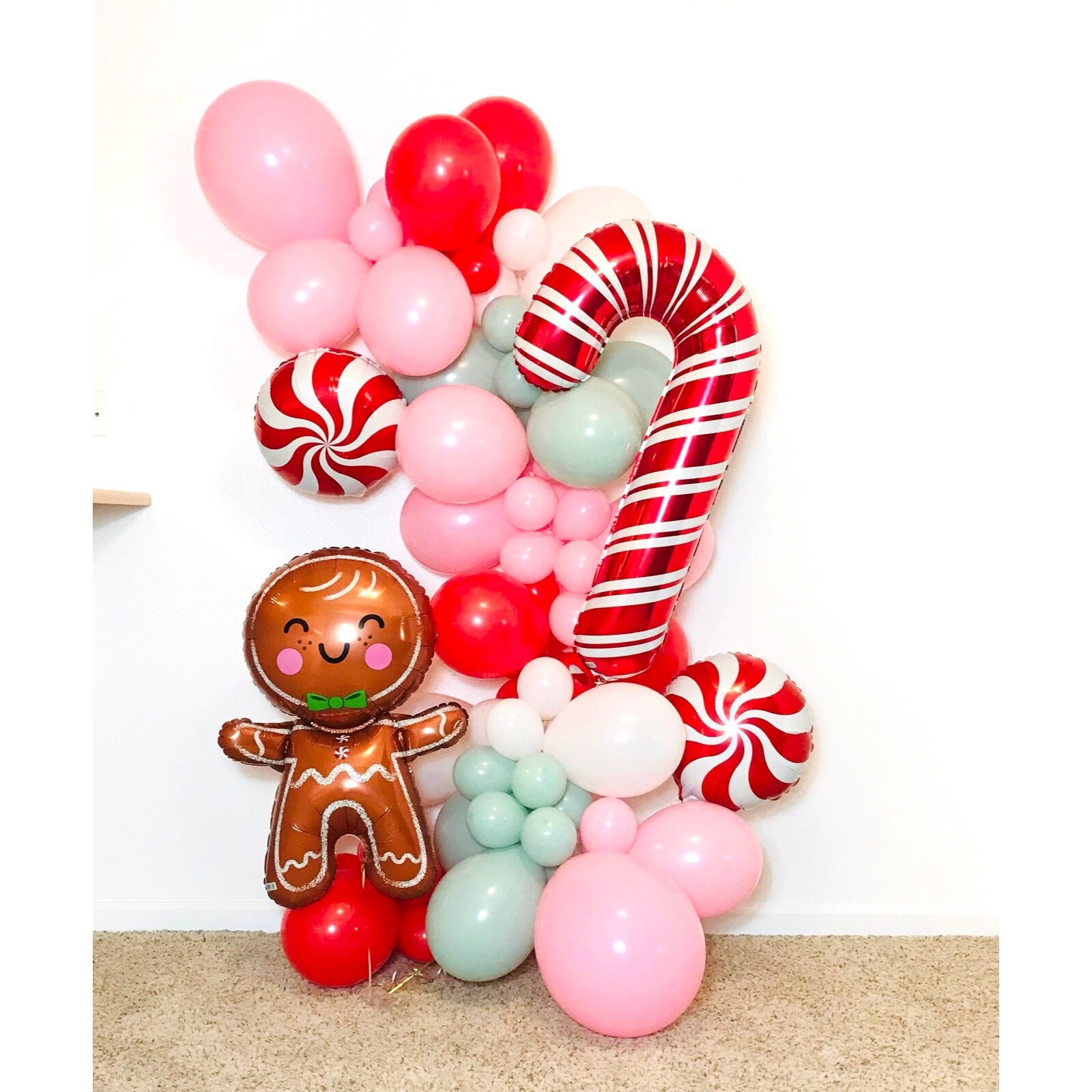 Gingerbread Balloon, Candy Cane, Gingerbread Balloon Garland, Christmas Balloon Garland, Friendsmas, Gingerbread Party, Kid Christmas Party