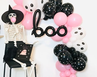 Pink Halloween Balloon Garland, Pink Halloween, Boo Day, Boo, Pastel Halloween, Pink Halloween Garland Boo Balloon Pink Black Halloween