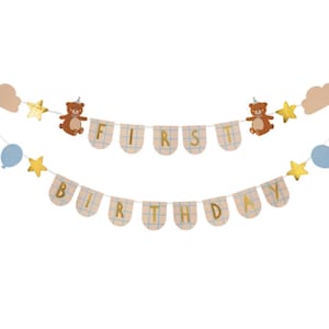 First Birthday Bear Banner Teddy Bear First Birthday Teddy Bear Birthday Banner Teddy Bear Birthday Party Brown and Blue Bear Birthday