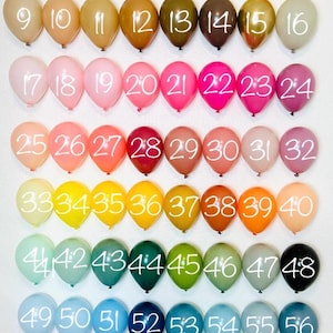 Puede incluir: Un conjunto de 64 globos de varios colores, numerados del 1 al 64. Los globos est&aacute;n dispuestos en filas, con ocho globos en cada fila.