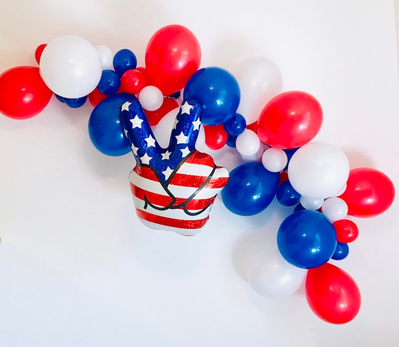 USA Party Patriotic Balloons Red White and Blue Balloons Red White and Two Red White and Blue Balloon Garland Patriotic Balloon Garland