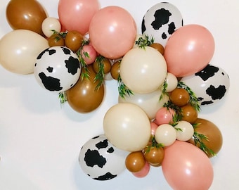 Cowgirl Balloon Garland, Pink Cowgirl Party, Giddy Up, Last Rodeo, Cowgirl Party, Nashville  bachelorette, Cow Print Balloons, Nash Bash