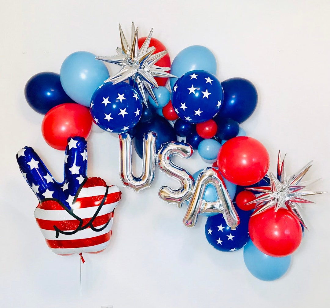 Patriotic Balloon Garland, USA Balloons, USA Party, Red White and Blue